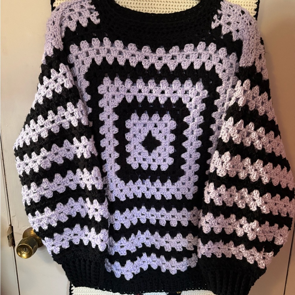Black and Purple Crochet Sweater